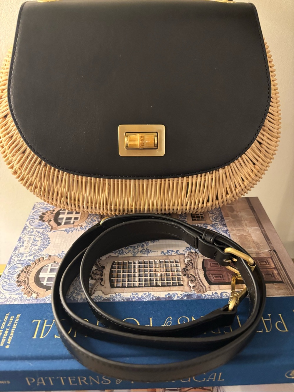 Talbots Rattan Wicker & Leather Black and Natural Bamboo Top-Handle Women’s Bag - Picture 5 of 16
